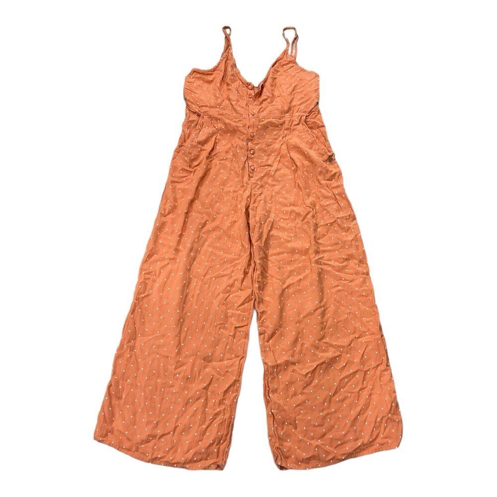 Roxy Orange Viscose Polka Dot Button Front Jumpsuit M